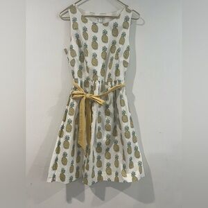 Garnet Hill sleeveless round neck A-line pineapple print dress Sz 6 NWOT